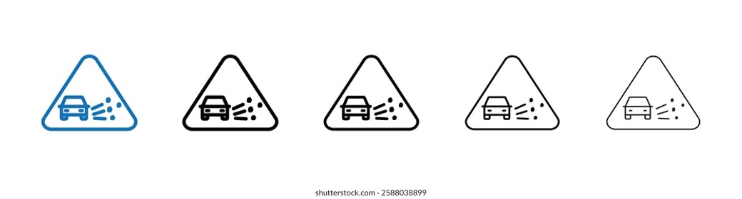 Loose chippings roadworks sign icon Outline vector logo for web ui