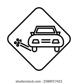 Loose chippings roadworks sign icon Outline vector symbol sign