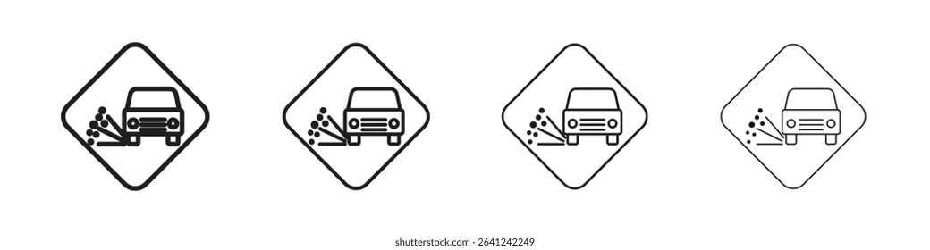 Loose chippings roadworks sign icon Outline sign symbol set