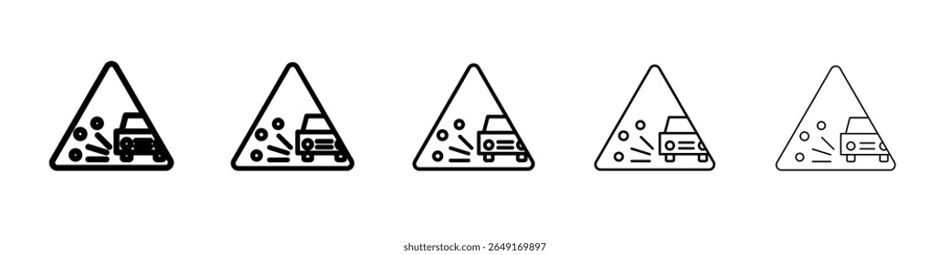 Loose chippings roadworks ícone sinal fino esboço marca logotipo conjunto