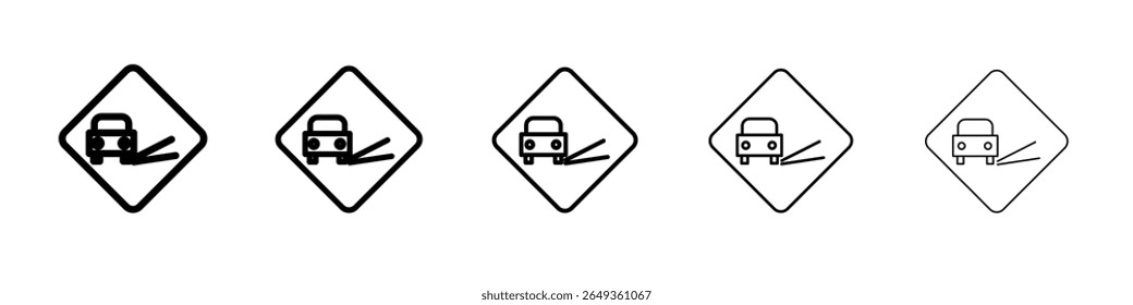 Loose chippings roadworks ícone de sinal Design plano em fundo isolado