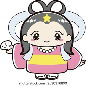 A loose and cute hand-drawn character illustration of Otohime. A rough and stylish impression. Vector illustration.