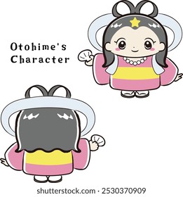 A loose and cute hand-drawn character illustration of Otohime. A rough and stylish impression. Vector illustration.
