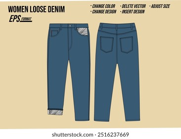 modelo de mockup vetor mulheres denim soltas