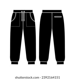 Jugadores en forma suelta. Pantalones de jogger sudorosos con una cintura elástica en un estilo relajado. El desgaste casual de los hombres. Esbozo técnico vectorial. Plantilla de mordaza.