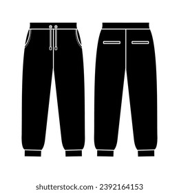 Loose fit joggers. Sweat jogger pants with an elasticated drawstring waist in a relaxed style. Men's casual wear. Vector technical sketch. Mockup template.