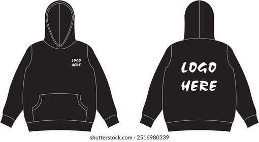 Loose fit pullover hoodie isolated mockup design logo here fully customized