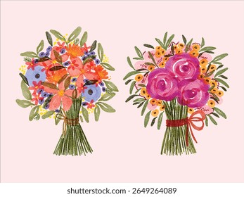 Loose Flor Buquê Digital Aquarela Ilustração
