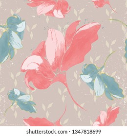Loose flowers vector repeat seamless pattern. Great for wallpaper, backgrounds, invitations, packaging design projects. Surface pattern design. - Vector