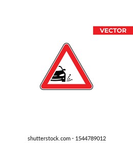 Loose Gravel road sign. Red triangle warning sign. Traffic sign on white background.