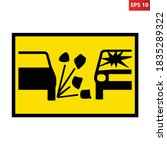 Loose gravel road sign. Vector illustration of yellow rectangular warning traffic sign. Caution gravel road or verge. Loose chippings. Symbol used in Australia. Watch out for windshield.