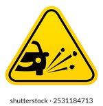 Loose gravel warning road sign isolated on white background. Vector flat illustration of traffic safety symbol, slow down