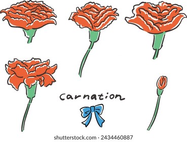 Loose hand-drawn style illustration set of carnations