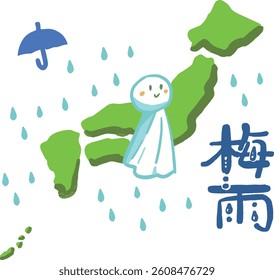 Loose hand-drawn touch, illustration of Japan during the rainy season.