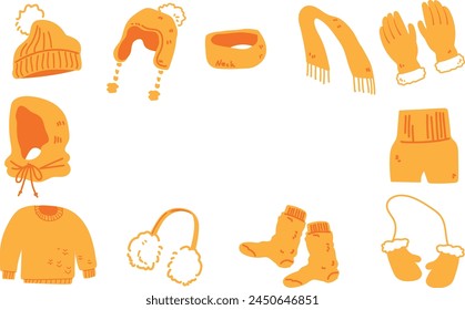 Loose illustration set of cute colored winter clothes