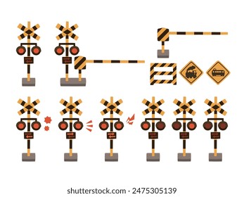 Loose illustration set of railroad crossings and gates