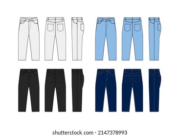 Loose jeans pants vector template illustration set