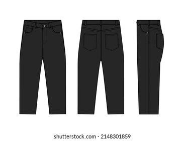 Loose jeans pants vector template illustration | black