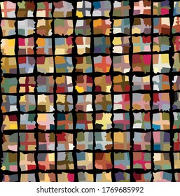 Loose knit grid work made up of irregularly shaped rectangles that are again consist of smaller rectangles