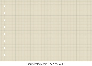 Loose leaf grid paper background with punched holes