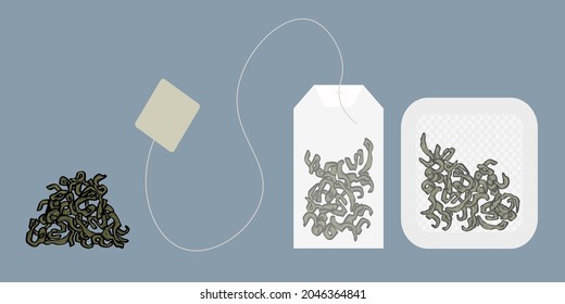 Loose leaf tea and tea bags - hand drawn vector illustration, isolated objects.