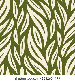 Loose Leaves - Seamless Pattern (Olive, Cream) - Repeating Vector Image; Easily Editable; Endless Design; Colorful lIlustration. Print for Gift Paper, Packaging, etc.
