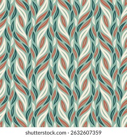 Folhas Soltas - Padrão Sem Costura (Verde Suave, Verde Escuro, Vermelho, Marfim) - Imagem Vetorial Repetitiva; Facilmente Editável; Design Sem Fim; Ilustração Colorida. Imprimir para papel-presente, embalagem, etc.