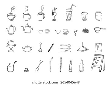 Conjunto de Ilustração de Café de Arte de Linha Solta