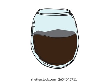 Loose Line Art Round Glass with Liquid Illustration