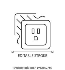 Loose outlet linear icon. Electricity flow disruption. Fire hazard risk. Faulty electrical outlet. Thin line customizable illustration. Contour symbol. Vector isolated outline drawing. Editable stroke
