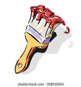 Loose redered painters brush with red paint on it. Illustrated in a very cartoony loose fashion