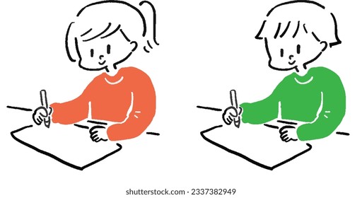 Loose simple illustration set of man and woman writing something