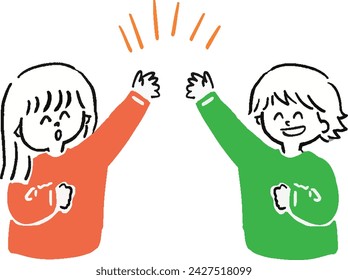 Conjunto de ilustración simple flojo de hombres y mujeres de alto-cinco
