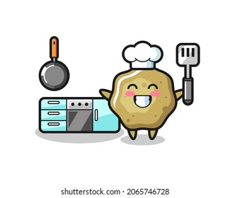 loose stools character illustration as a chef is cooking , cute style design for t shirt, sticker, logo element