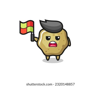 personaje suelto de taburetes como juez de línea que pone la bandera, diseño de estilo lindo para camiseta, pegatina, elemento logo