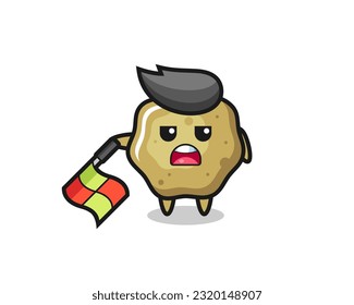 loose stools character as line judge hold the flag down at a 45 degree angle , cute style design for t shirt, sticker, logo element