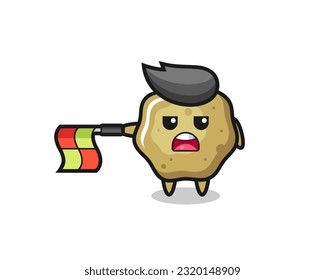 loose stools character as line judge hold the flag straight horizontally , cute style design for t shirt, sticker, logo element