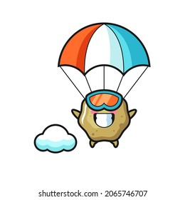 loose stools mascot cartoon is skydiving with happy gesture , cute style design for t shirt, sticker, logo element