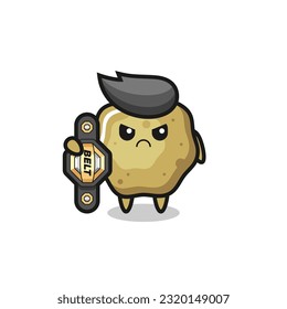 loose stools mascot character as a MMA fighter with the champion belt , cute style design for t shirt, sticker, logo element