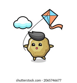 loose stools mascot illustration is playing kite , cute style design for t shirt, sticker, logo element