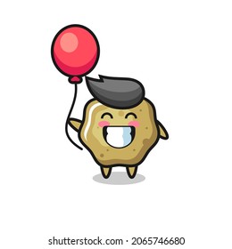 loose stools mascot illustration is playing balloon , cute style design for t shirt, sticker, logo element