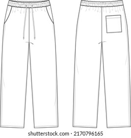 Baggy Pants Fashion Flat Technical Drawing Template. Jogger Pants