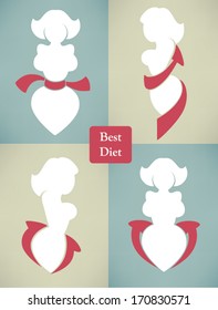 loose weight, be fit, vector collection of cartoon flat emblems
