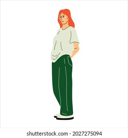 loosed style girl with shirt and jeans flat illustration