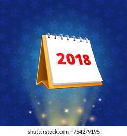 Loose-Leaf 2018 Calendar Vector Color Illustration with glow, highlights and shadow 3d effects on dark blue background