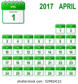 Loose-leaf calendar 2017, april. Vector illustration (icon for app).