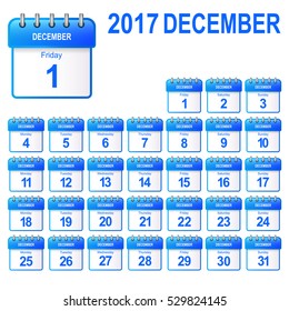 Loose-leaf calendar 2017, december. Vector illustration (icon for app).