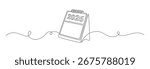 Loose-leaf calendar 2026 in one continuous line drawing. Symbol of memorable date and event day in simple linear style. Time planer concept in Editable stroke. Doodle outline vector illustration