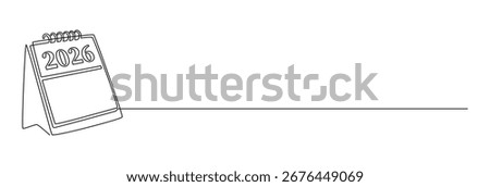 Loose-leaf calendar 2026 in one continuous line drawing. Symbol of memorable date and event day in simple linear style. Time planer concept in Editable stroke. Doodle oneline vector illustration