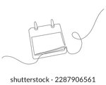 Loose-leaf calendar continuous line drawing. One line art of calendar, memorable date, countdown, holiday, weekday and weekend. 